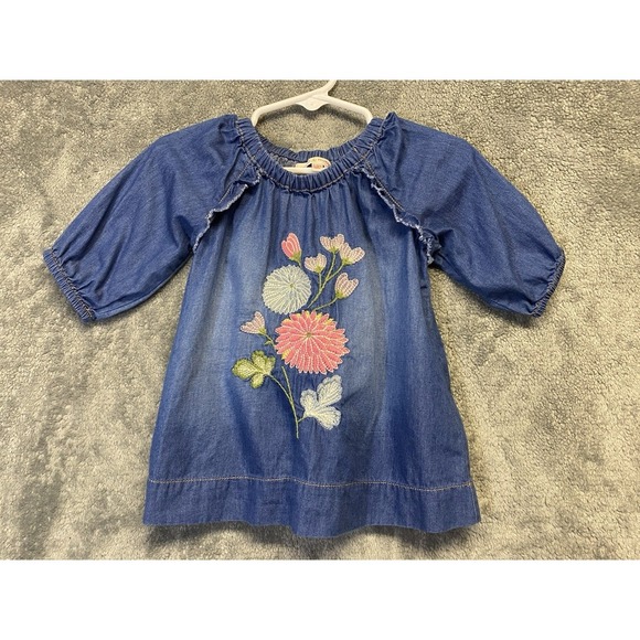 Mimi & Maggie Tranquil Garden Mariposa Denim Dress Baby Girl 3-6 Months - Picture 1 of 12